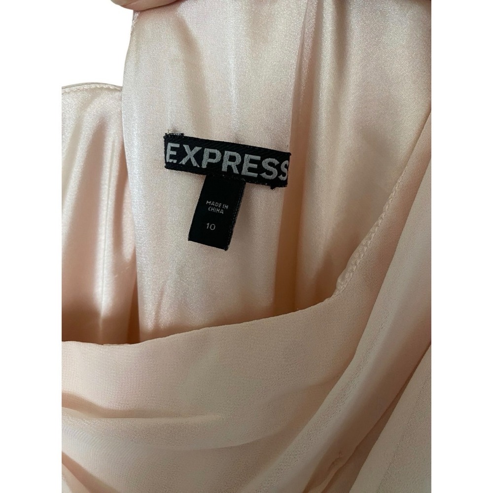 Express Colorblock Ruffle Mini Dress Blush Pink Purple Tiered Cowl Neck 10 - Picture 5 of 9